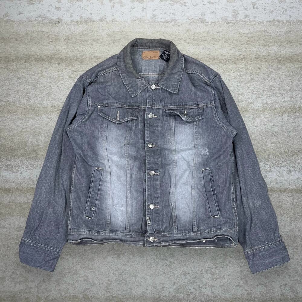 Vintage Y2K Akademiks Jean Jacket Mens L Grey Wash Denim Button Up Skater